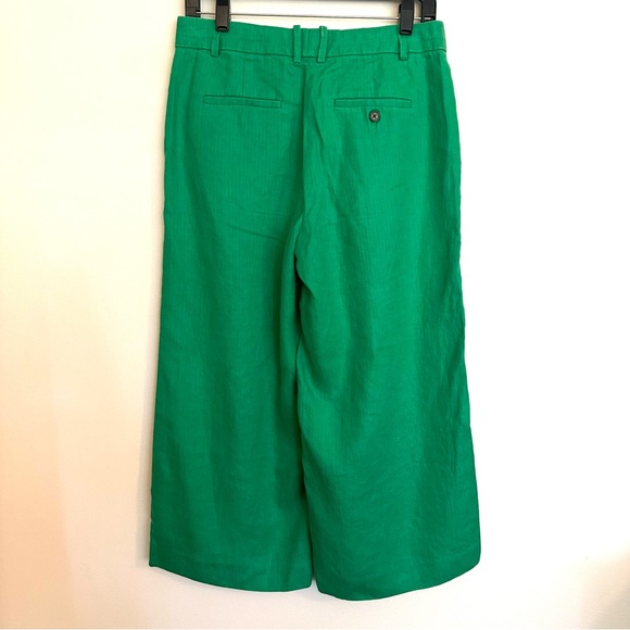 J. Crew Linen Cropped Wide Leg Green Pants Trousers Size 4 - Picture 6 of 11